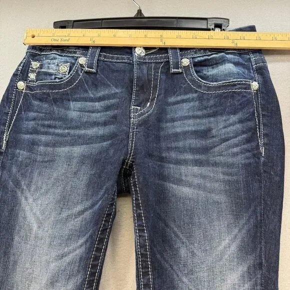 Miss Me Jeans Women's 28x33 (6) Dark Blue Mid Rise Boot Embellished Bling EUC - Picture 10 of 14